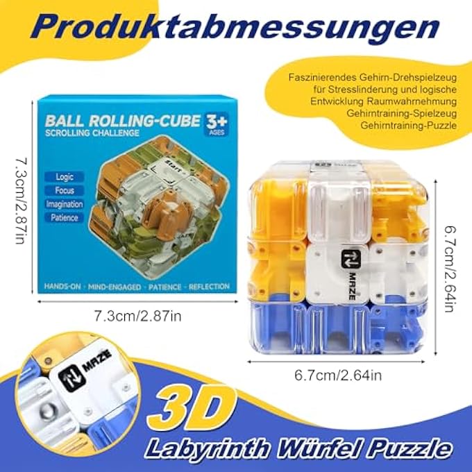 LARGE MAZE 3D PUZZLE MAZE CUBE, 3D LABYRINTH BALL, COMPLEX PUZZLE WITH ROLLING BALLS, BALL MAZE RUBIK'S CUBE TOY, INTERACTIVE CUBE, EDUCATIONAL TOY FOR CLASS PARTIES (C) - Image 2